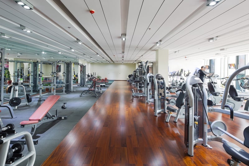 Complete gym equipment with wooden floors