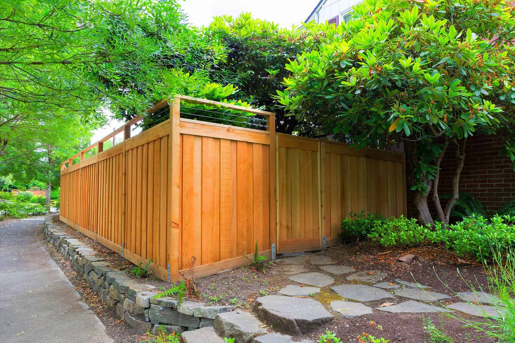 Backyard stained wooden fences