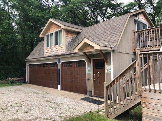 Brown garage door before exterior painting