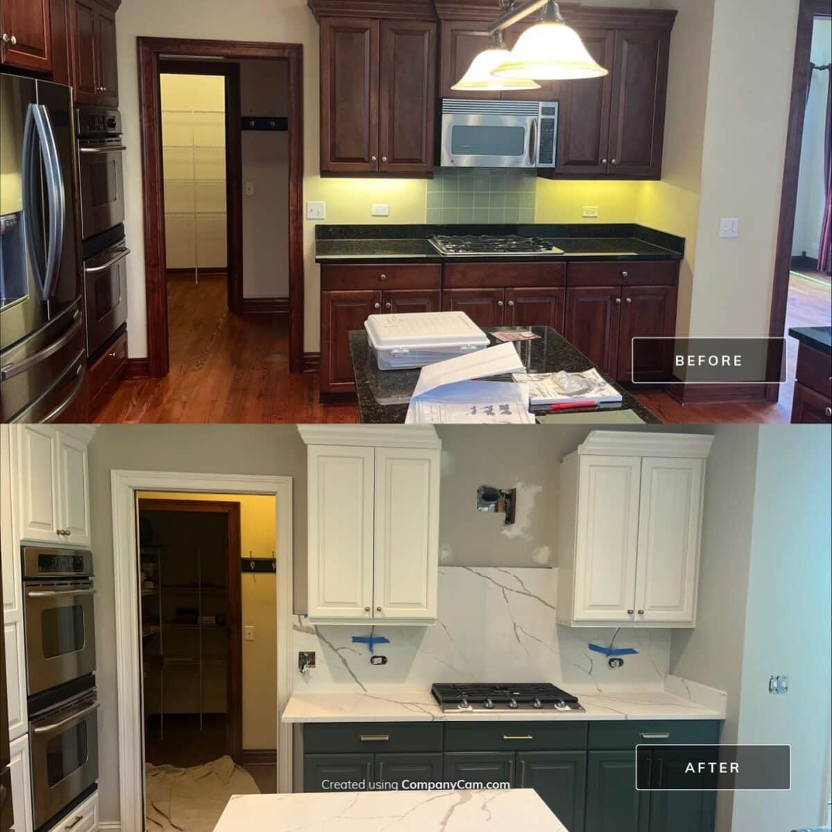 Kitchen cabinet refinishing before and after — A&A Painting